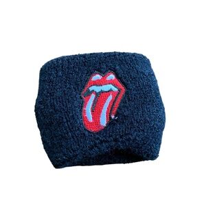 Vintage Rolling Stones Terrycloth Black Red Wristband Sweatband Indie Sleaze Y2K